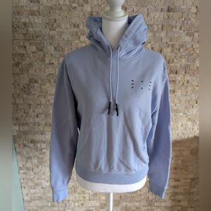Alexander McQueen McQ Womens Cropped Hoodie Sweatshirt Light Blue Black Sz XS